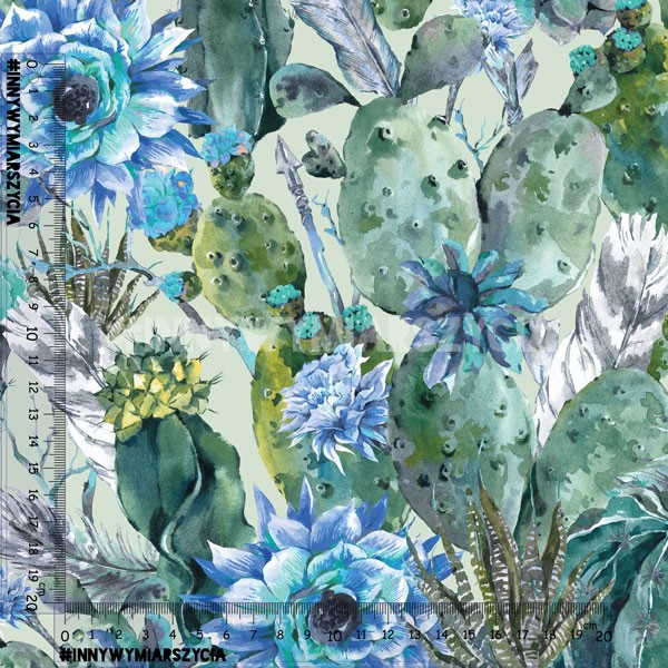 Tecido impermeável - cactos e flores azuis - #new dimensioning