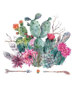 Panel sztuczna skóra kaktusy i kwiaty białe