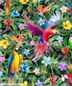 Alternative view of Welur tapicerski papugi, kwiaty i liście monstery watercolor 4