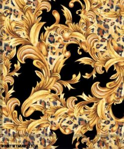 Alternative view of Welur tapicerski print zwierzęcy leopard i ornament czarny panterka