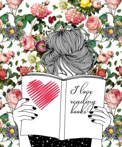 Panel dzianina love reading kolorowe róże i motyle białe