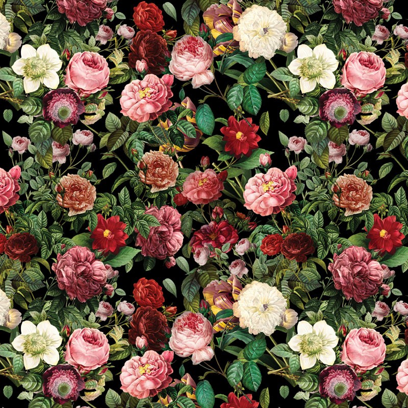 Tapicería velour rosas de colores y tulipanes negros - # dimensionamiento