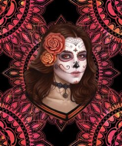 Panel wodoodporny sugar skull szatynka i duże tęczowe mandale