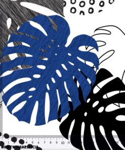 Alternative view of Welur tapicerski duże tropikalne liście i granatowa monstera geometryczne na białym