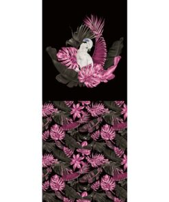 Panel 42x100cm papuga różowy czarny liście