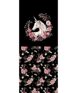 Panel 42x100cm jednorożec i kwiaty boho czarny