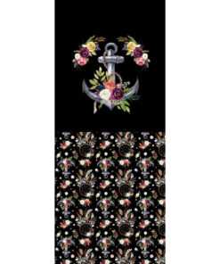 Panel 42x100cm kotwica i kwiaty czarny