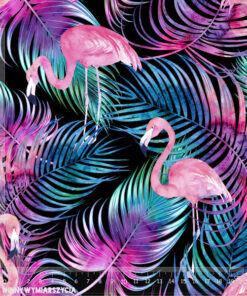 Tkanina wodoodporna flamingi i pastelowe liście czarny - obrazek 3