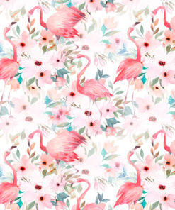 Welur tapicerski kwiaty i flamingi watercolor - obrazek 3