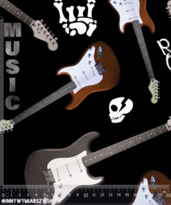 Alternative view of Welur tapicerski music gitary i napisy czarny