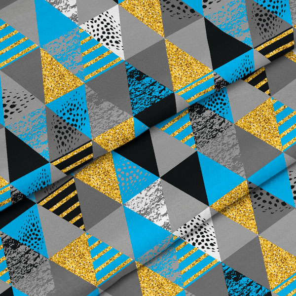 Tessuto impermeabile: triangoli dorati e blu - # dimensionamento delle  informazioni