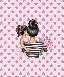 Panel sztuczna skóra córka i mama brunetka gwiazdki różowe