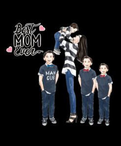 Panel welur best mom mama i czterech synów czarny
