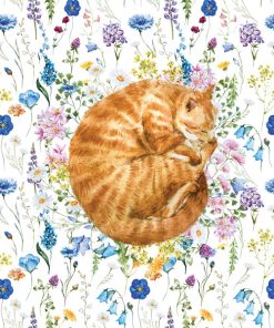 Panel welur rudy kot łąka wiosenna watercolor biały