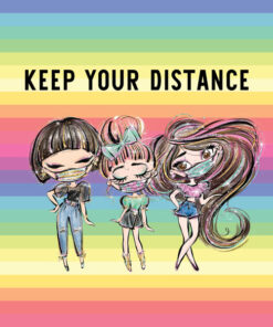 Panel welur keep your distance pastelowe tęczowe pasy