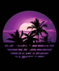 Panel wodoodporny zachód słońca i palmy fioletowy