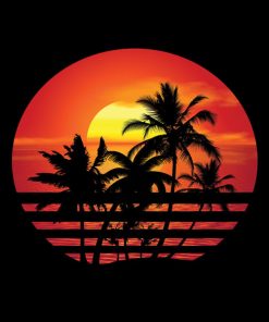 Panel welur zachód słońca i palmy pomarańczowy