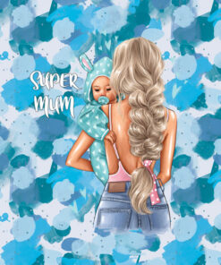 Panel welur super mum blondynka niebieska abstrakcja plamy