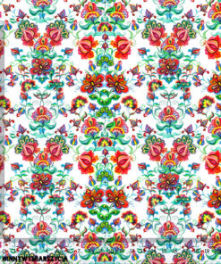 Alternative view of Ortalion wodoodporny folk gęste kolorowe kwiaty biały
