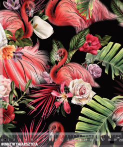 Alternative view of Ortalion wodoodporny dark flowers roses and flamingo