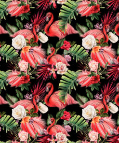 Tkanina wodoodporna dark flowers roses and flamingo - obrazek 3