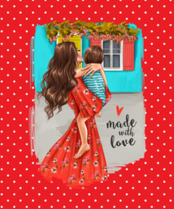 Panel welur mama made with love syn i mama szatynka czerwony kropki