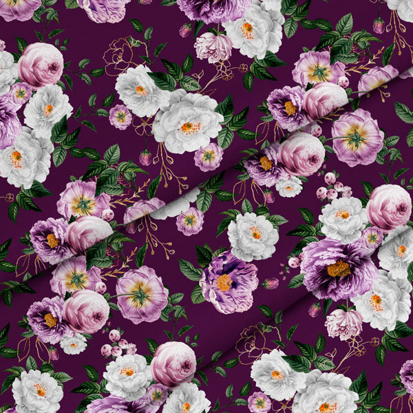 Tapicería de terciopelo moody flores violeta-blanco - # dimensionamiento
