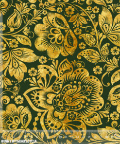 Alternative view of Welur tapicerski ornament kwiaty orient złoty ciemny zielony