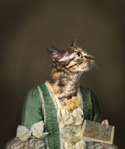 Panel welur portret kot domowy kobieta zielona sukienka