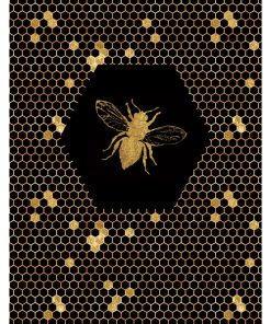 Panel welur prostokąt pszczoła duże plastry miodu czarny złoty