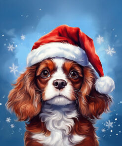 Panel welur pies cavalier king charles spaniel w czapce Mikołaja 41