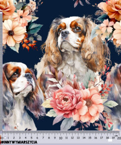 Alternative view of Welur tapicerski pies cavalier king charles spaniel watercolor w kwiatach