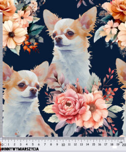 Alternative view of Welur tapicerski pies chihuahua watercolor w kwiatach