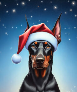 Panel welur pies doberman w czapce Mikołaja 38