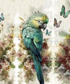 Panel dzianina egzotyczne ptaki zielona papuga