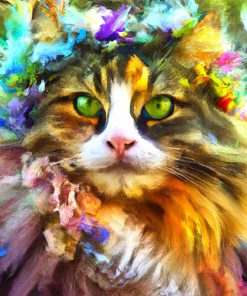 Panel welur kot długowłosy w wieńcu z kolorowych kwiatów 2