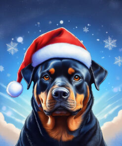 Panel welur pies rottweiler w czapce Mikołaja 36