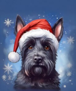 Panel welur pies scottish terrier w czapce Mikołaja 45