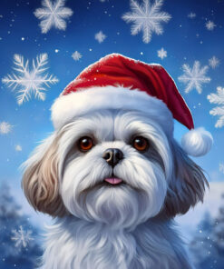 Panel dzianina pies shih tzu w czapce Mikołaja 29