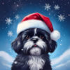 Panel dzianina pies shih tzu w czapce Mikołaja 30