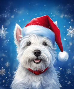 Panel welur pies west highland white terrier w czapce Mikołaja 5