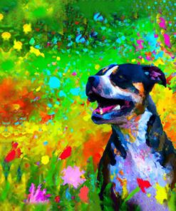 Panel dzianina amstaff na łące pełnej kwiatów