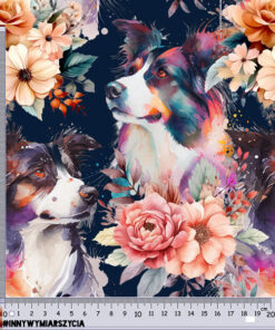Alternative view of Welur tapicerski pies border collie watercolor w kwiatach