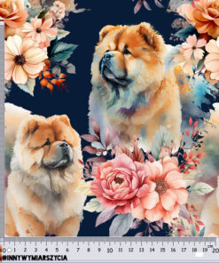 Alternative view of Welur tapicerski pies chow-chow watercolor w kwiatach