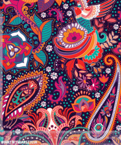 Alternative view of Tkanina wodoodporna folk paisley fioletowo pomarańczowe