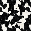 Black and white cowhide pattern resembling abstract splotches or patches. The design features irregular shapes with stark contrast between black and white areas, similar to traditional cow patterns.