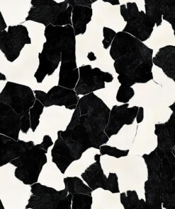 Black and white cowhide pattern resembling abstract splotches or patches. The design features irregular shapes with stark contrast between black and white areas, similar to traditional cow patterns.