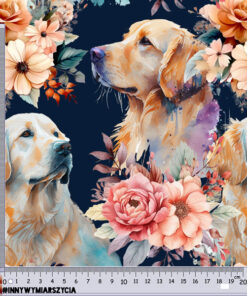 Alternative view of Welur tapicerski pies golden retriever watercolor w kwiatach