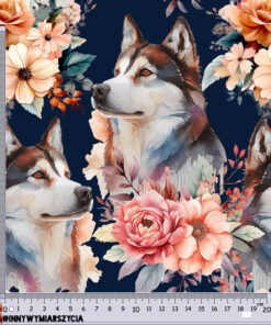 Alternative view of Welur tapicerski pies husky watercolor w kwiatach