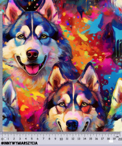 Alternative view of Welur tapicerski kolorowe psy husky duże
